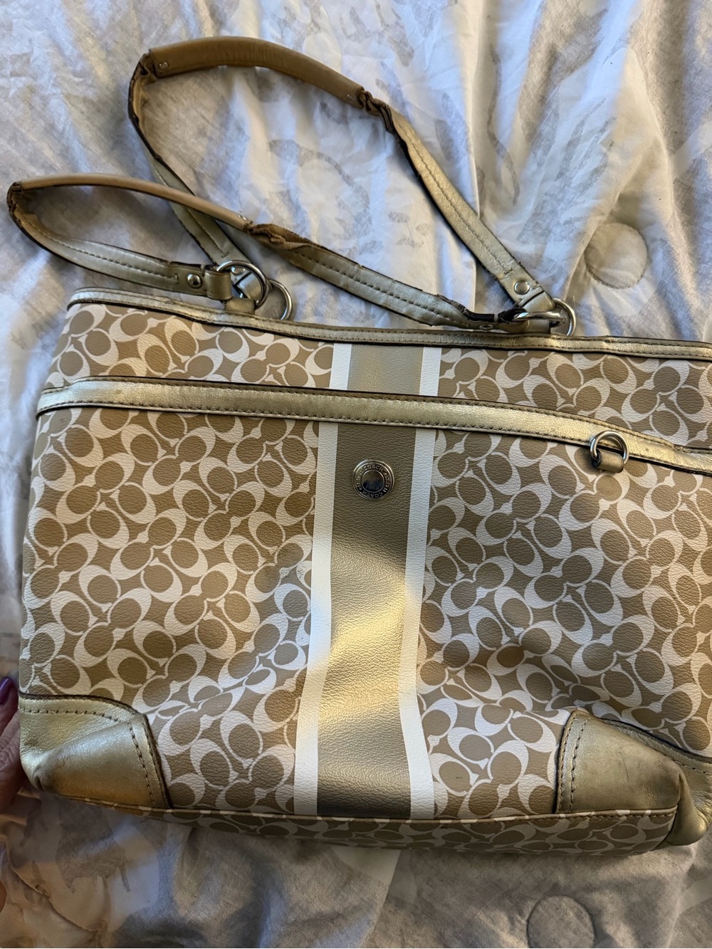 Coach  Beige Canvas Shoulder Bag with outside pockets